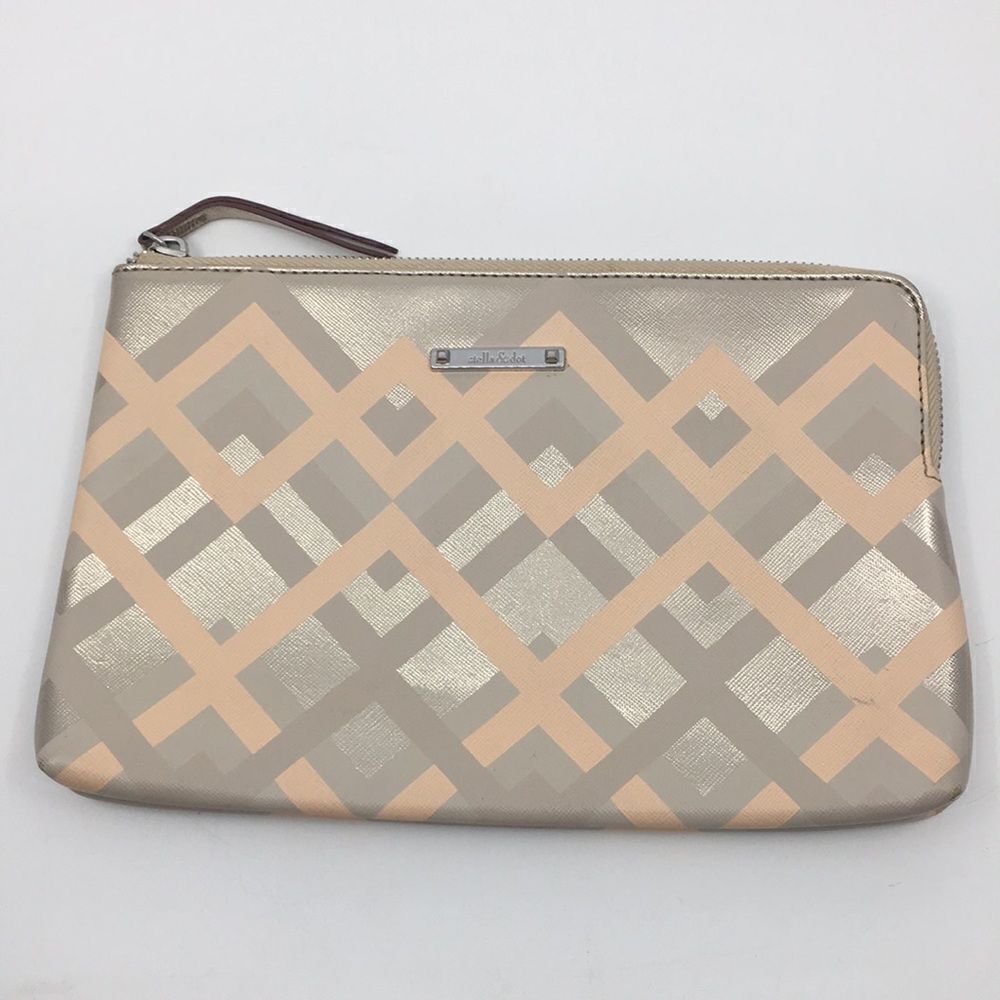 Stella & Dot Capri Pouch Clutch Metallic Chevron Pattern Rose Gold